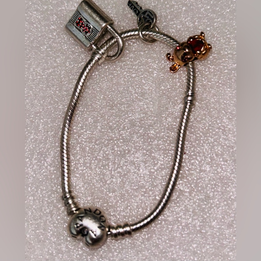 ADORABLE PANDORA LITTLE GIRL STERLING BRACELET WITH 3 CHARMS 1